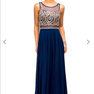 Dancing Queen - 9856 Illusion Bateau Gilded Evening Gown